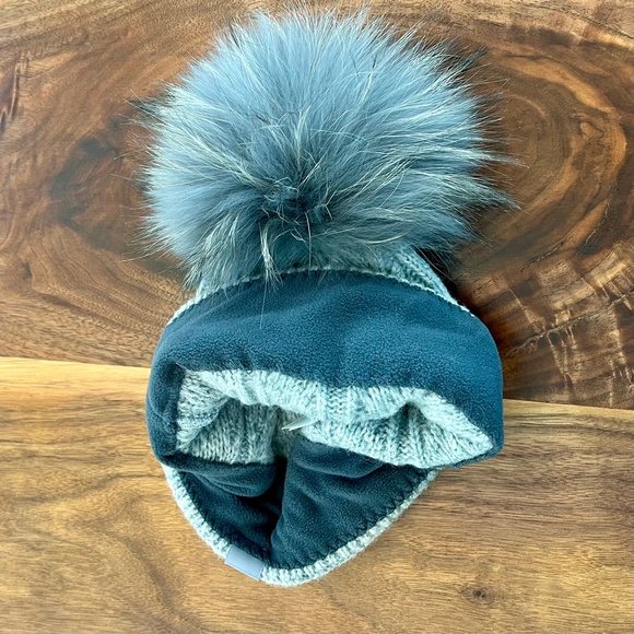 HEAD SPORT Merino wool cable knit beanie with detachable fur topper, Gray - Picture 4 of 7